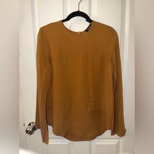 Theory Long-Sleeve Crewneck Blouse - Brown